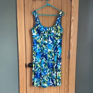 Connected Apparel Blue and Green Floral Mini Dress